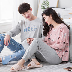 Two sets of spring and autumn lovers pajamas female suit, cotton man autumn winter lovely home long sleeved summer version Female M+ male XL JY6831 [loose version]