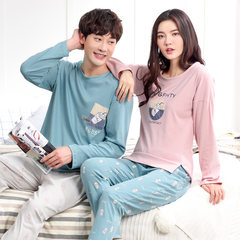 Two sets of spring and autumn lovers pajamas female suit, cotton man autumn winter lovely home long sleeved summer version Female M+ male XL QC1102