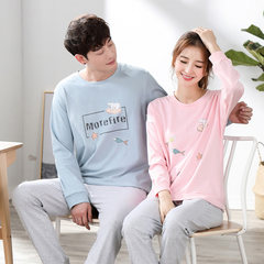 Two sets of spring and autumn lovers pajamas female suit, cotton man autumn winter lovely home long sleeved summer version Female M+ male XL JY6841