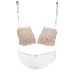 Dai Ni powder sexy underwear gather four cup of black lace wheel angle girl chest half cup bra set White suit 38/85B