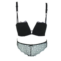 Dai Ni powder sexy underwear gather four cup of black lace wheel angle girl chest half cup bra set black suit 38/85B