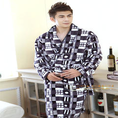 Add fertilizer XL flannel gown ms.man loose bathrobe Nightgown lengthening thickening lovers pajamas in autumn and winter XXXL (130-165 Jin) Gray grid