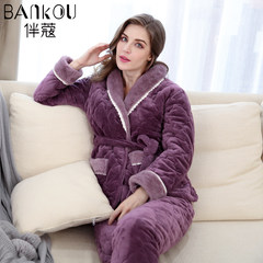 Winter coral fleece flannel pajamas female male suit gown lovely couple thick winter cotton padded clothes with cashmere Home Furnishing S Noble violet