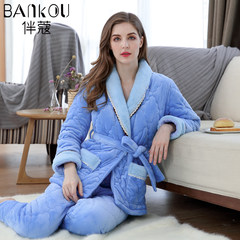 Winter coral fleece flannel pajamas female male suit gown lovely couple thick winter cotton padded clothes with cashmere Home Furnishing S Sky blue