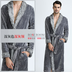 Female winter robe coral fleece flannel couple lengthened and thickened long warm bathrobe pyjamas for men fall M (155-165CM) (80-120 Jin) lengthened Dark grey grey collar