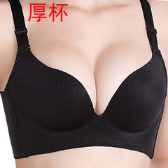 Deep V sexy ladies small chest close Furu adjustable underwear wireless ultra thick thickening gather bra cups Traceless black 34C/75C