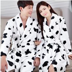 A couple of cotton flannel pajamas bathrobe nightgown and hotel winter long spring thickened coral fleece bathrobe Male [L] Cow lovers gown