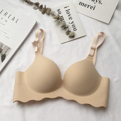 Autumn and Autumn New Korean version without rim, no trace bra sexy small chest, gather a piece of bra, thick underwear lady Skin colour 32/70C thin cup