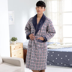 Clubman thickened coral fleece quilted winter warm winter female robe code plus a couple of big cotton men's pajamas bathrobe 3XL 593 dark grey