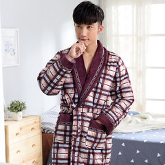 Clubman thickened coral fleece quilted winter warm winter female robe code plus a couple of big cotton men's pajamas bathrobe 3XL 595 wine red