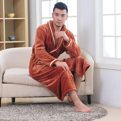 Soft thick flannel bathrobe Nightgown couple Coral Fleece Pajamas and bathrobe and long sleeved Home Furnishing XXL (175-185CM) Brown edge