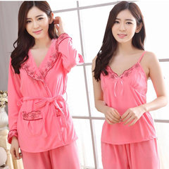 Female cotton long sleeved robe fall pajamas nightdress sexy female winter two suit Home Furnishing clothes bathrobe Avoid the peak of logistics 645 sets of red melon