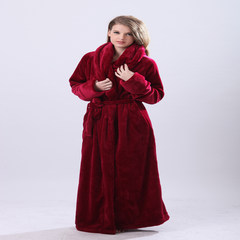 A couple of high-grade men and women long Clubman coral fleece flannel Nightgown thickened size bathrobe pyjamas Home Furnishing suit L 170cm, 160 catties up Claret