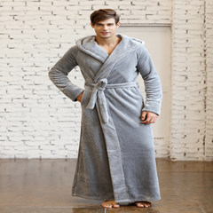 A couple of high-grade men and women long Clubman coral fleece flannel Nightgown thickened size bathrobe pyjamas Home Furnishing suit L 170cm, 160 catties up gray