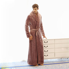 A couple of high-grade men and women long Clubman coral fleece flannel Nightgown thickened size bathrobe pyjamas Home Furnishing suit L 170cm, 160 catties up Purple bean paste
