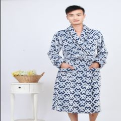 Autumn and winter lengthened Home Furnishing thickened hooded bathrobes clothes Nightgown flannel pajamas increase male couple special offer Large code lengthening blue