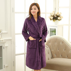 Winter coral fleece flannel gown couple thickened XL bathrobe Home Furnishing loose dress lady warm bathrobe XL (120-160 Jin) violet