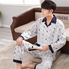 Spring and autumn young cotton pajamas code in autumn and winter in the old men's pajamas Home Furnishing long sleeved suit L 5612 blue