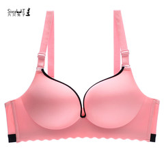 Six rabbits without trace, no steel ring sexy gather underwear, ladies comfortable bra, thick cup side adjustment type Pink 32=70AB (cup) (single piece)