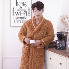 Men's robe winter long robe thickened pajamas Mens warm winter coral fleece quilted bathrobe adult [] Maroon