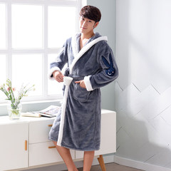 Female winter flannel bathrobe Nightgown lengthened Mens coral fleece bathrobe pyjamas in the spring and autumn clothing Home Furnishing thickening couple 170 (L) 7714 men's money