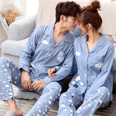 The spring and Autumn period finthen couple female long sleeved cardigan thin cotton pajamas cotton size Home Furnishing Korean men's suit Man's money: L (170) YS8821