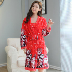 Autumn and winter women's pajamas bathrobe Nightgown sexy nightgown coral fleece flannel sleeves two suit Home Furnishing. Avoid the peak of logistics [+] 201-7 sling Robe