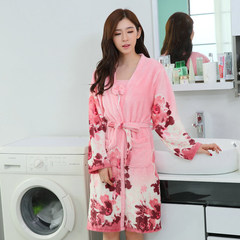 Autumn and winter women's pajamas bathrobe Nightgown sexy nightgown coral fleece flannel sleeves two suit Home Furnishing. Avoid the peak of logistics [+] 201-8 sling Robe