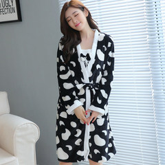 Autumn and winter women's pajamas bathrobe Nightgown sexy nightgown coral fleece flannel sleeves two suit Home Furnishing. Avoid the peak of logistics [+] 201-1 black suspenders Robe