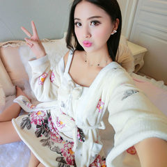 Autumn and winter women's pajamas bathrobe Nightgown sexy nightgown coral fleece flannel sleeves two suit Home Furnishing. Avoid the peak of logistics 161 champagne [+] sling Robe
