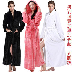 Coral velvet black hooded robe female winter thickening Clubman size warm bathrobe couple fall pregnant women pajamas S lengthened cap Men and women can buy it if they like it