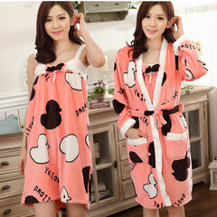 Autumn and winter women's pajamas bathrobe Nightgown sexy nightgown coral fleece flannel sleeves two suit Home Furnishing. Avoid the peak of logistics 106 [+] Nightgown pink sling