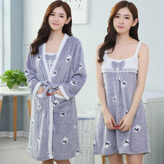 Autumn and winter women's pajamas bathrobe Nightgown sexy nightgown coral fleece flannel sleeves two suit Home Furnishing. Avoid the peak of logistics 163 [+] gray robe of a sling