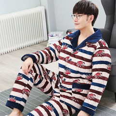 Men's pajamas, winter coral velvet, cotton padded three layers thickening, velvet, warmth increasing yards, home suit, men's suit, winter XXL code [suggestion 140-165 Jin] 0686#