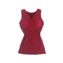 Winter sleeveless low collar warm vest, lady add thick lace, sexy primer, thermal underwear, self-cultivation coat F There are two styles of wine red bra