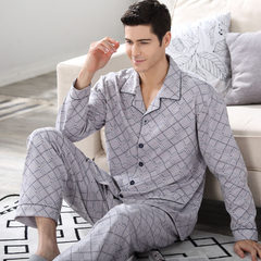 Spring and autumn pajamas cotton long sleeved pajamas autumn in the elderly men's Cotton Size Home Furnishing suit L (120-145 Jin) 7066 gray