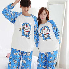 Men's pajamas, autumn and winter coral velvet thickening, cashmere flannel pajamas, men's long sleeve home suit Female XL [110-130 Jin] Doraemon
