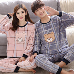 Men's pajamas, autumn and winter coral velvet thickening, cashmere flannel pajamas, men's long sleeve home suit Female XL [110-130 Jin] Milky white