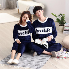Men's pajamas, autumn and winter coral velvet thickening, cashmere flannel pajamas, men's long sleeve home suit Female XL [110-130 Jin] Letter