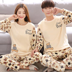 Men's pajamas, autumn and winter coral velvet thickening, cashmere flannel pajamas, men's long sleeve home suit Female XL [110-130 Jin] Mihuangxiong
