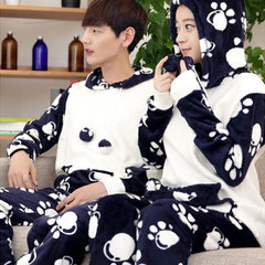 Men's pajamas, autumn and winter coral velvet thickening, cashmere flannel pajamas, men's long sleeve home suit Female XL [110-130 Jin] Velvet footprint