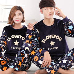 Autumn winter couple pajamas coral thickening lady winter cartoon home wear men's casual long sleeved suit Cashmere: female XL code LOVEYOU