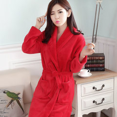 A couple of female long sleeved flannel bathrobe nightgown and winter pajamas men thickening coral fleece size Home Furnishing. 160 (M) Color - female - red robe