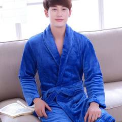 A couple of female long sleeved flannel bathrobe nightgown and winter pajamas men thickening coral fleece size Home Furnishing. 160 (M) Color - male blue robe