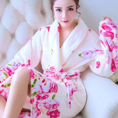 A couple of female long sleeved flannel bathrobe nightgown and winter pajamas men thickening coral fleece size Home Furnishing. 160 (M) Rose woman