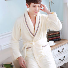 A couple of female long sleeved flannel bathrobe nightgown and winter pajamas men thickening coral fleece size Home Furnishing. 160 (M) Milky white