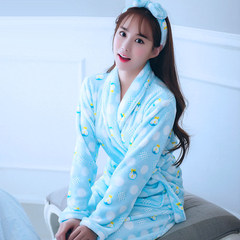 A couple of female long sleeved flannel bathrobe nightgown and winter pajamas men thickening coral fleece size Home Furnishing. 160 (M) blue
