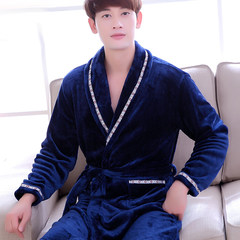 A couple of female long sleeved flannel bathrobe nightgown and winter pajamas men thickening coral fleece size Home Furnishing. 160 (M) Tibet Navy