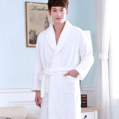 A couple of female long sleeved flannel bathrobe nightgown and winter pajamas men thickening coral fleece size Home Furnishing. 160 (M) Pure white robe - male