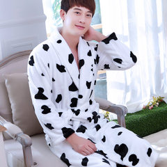 A couple of female long sleeved flannel bathrobe nightgown and winter pajamas men thickening coral fleece size Home Furnishing. 160 (M) Male dairy cows